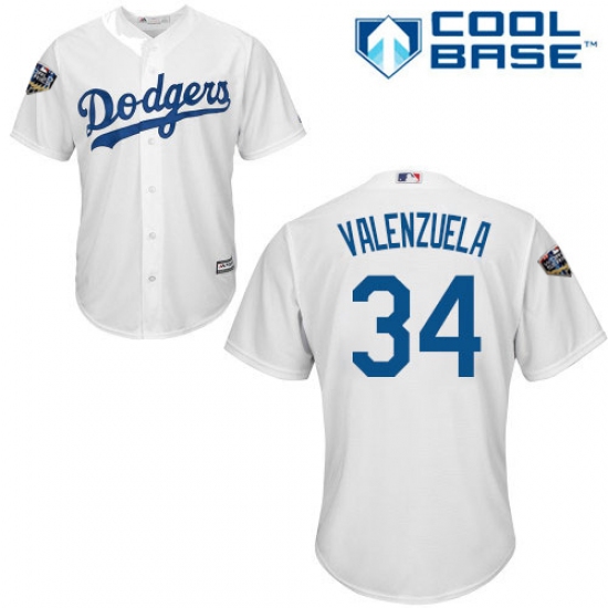 Youth Majestic Los Angeles Dodgers #34 Fernando Valenzuela Authentic White Home Cool Base 2018 World Series MLB Jersey - Ujersey