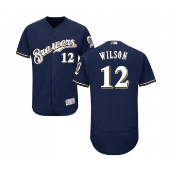 Men's Milwaukee Brewers #12 Alex Wilson Navy Blue Alternate Flex Base Authentic Collection Baseball Jersey - Ujersey