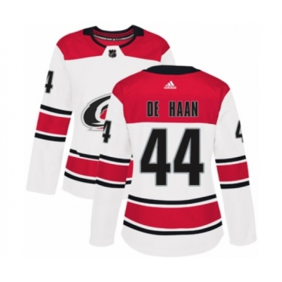 Women's Adidas Carolina Hurricanes #44 Calvin De Haan Authentic White Away NHL Jersey - Ujersey