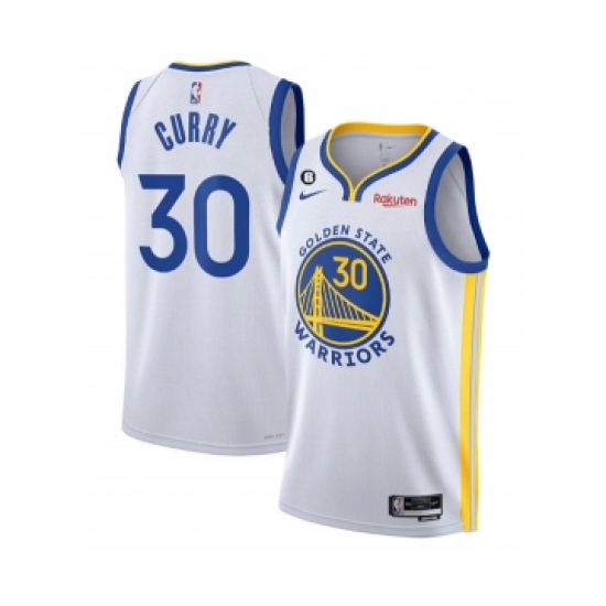 Men's Golden State Warriors #30 Stephen Curry White With No.6 Patch Stitched Jersey - Ujersey