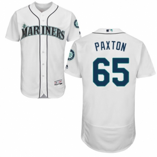Men's Majestic Seattle Mariners #65 James Paxton White Home Flex Base Authentic Collection MLB Jersey - Ujersey