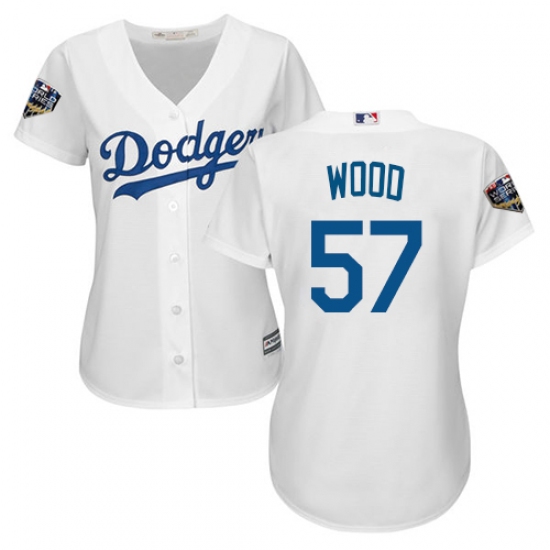 Women's Majestic Los Angeles Dodgers #57 Alex Wood Authentic White Home Cool Base 2018 World Series MLB Jersey - Ujersey