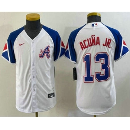 Youth Atlanta Braves #13 Ronald Acuna Jr White 2023 City Connect Cool Base Stitched Jersey - Ujersey