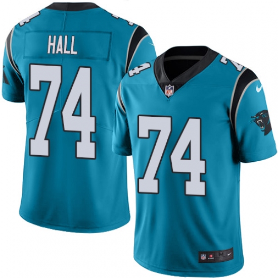 Youth Nike Carolina Panthers #74 Daeshon Hall Limited Blue Rush Vapor Untouchable NFL Jersey - Ujersey