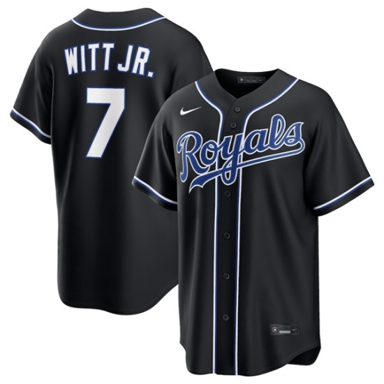 Men's Kansas City Royals #7 Bobby Witt Jr. Black Out Stitched Baseball Jersey - Ujersey
