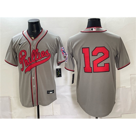 Men's Philadelphia Phillies #12 Kyle Schwarber Gray 2026 Field of Dreams Stadium Stitched Baseball Jersey - Ujersey
