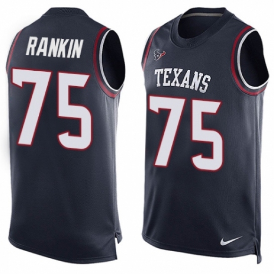 Men's Nike Houston Texans #75 Martinas Rankin Limited Navy Blue Player Name & Number Tank Top NFL Jersey - Ujersey
