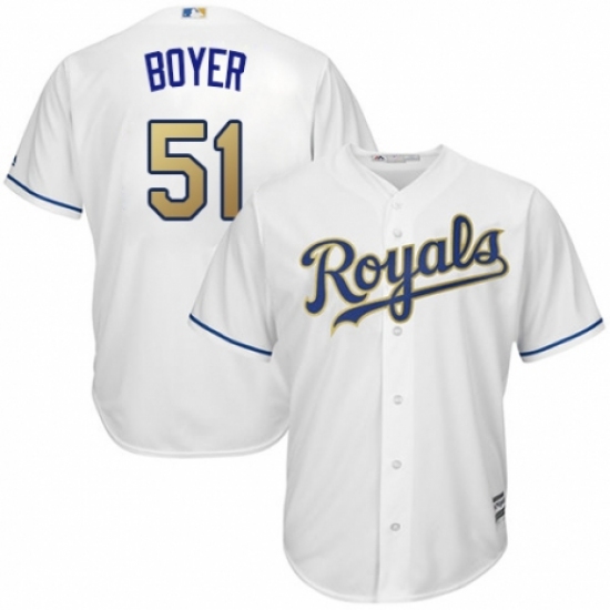 Youth Majestic Kansas City Royals #51 Blaine Boyer Replica White Home Cool Base MLB Jersey - Ujersey