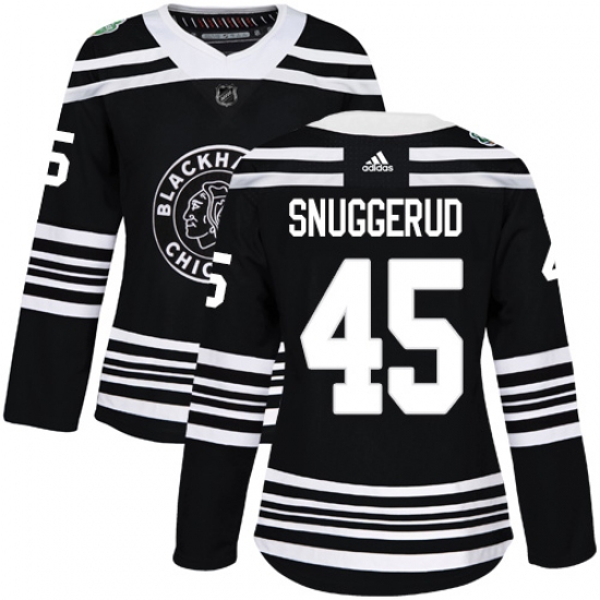 Women's Adidas Chicago Blackhawks #45 Luc Snuggerud Authentic Black 2019 Winter Classic NHL Jersey - Ujersey