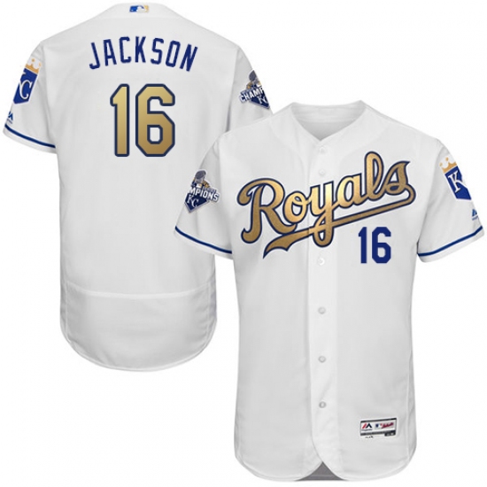 Men's Majestic Kansas City Royals #16 Bo Jackson Authentic White 2015 World Series Champions Gold Program FlexBase MLB Jersey - Ujersey
