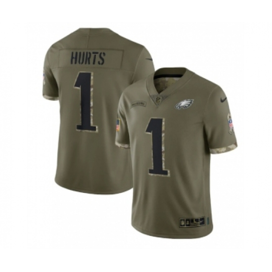 Men's Philadelphia Eagles #1 Jalen Hurts 2022 Olive Salute To Service Limited Stitched Jersey - Ujersey