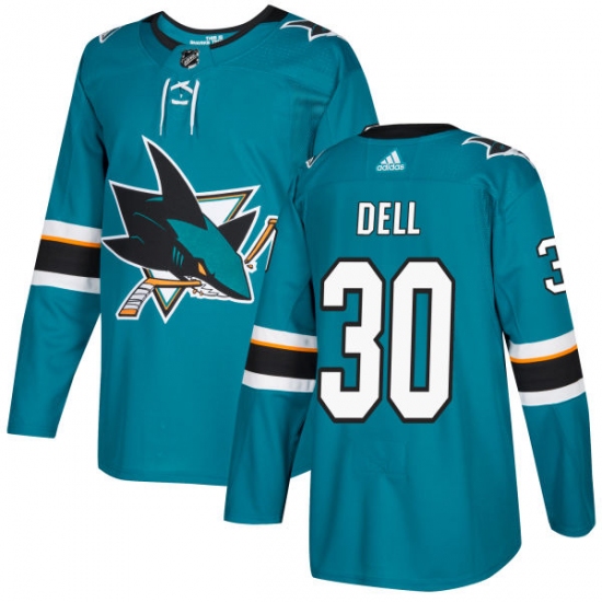 Youth Adidas San Jose Sharks #30 Aaron Dell Premier Teal Green Home NHL Jersey - Ujersey