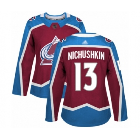 Women's Colorado Avalanche #13 Valeri Nichushkin Authentic Burgundy Red Home Hockey Jersey