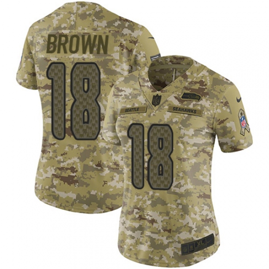 Women's Nike Seattle Seahawks #18 Jaron Brown Limited Camo 2018 Salute to Service NFL Jersey - Ujersey