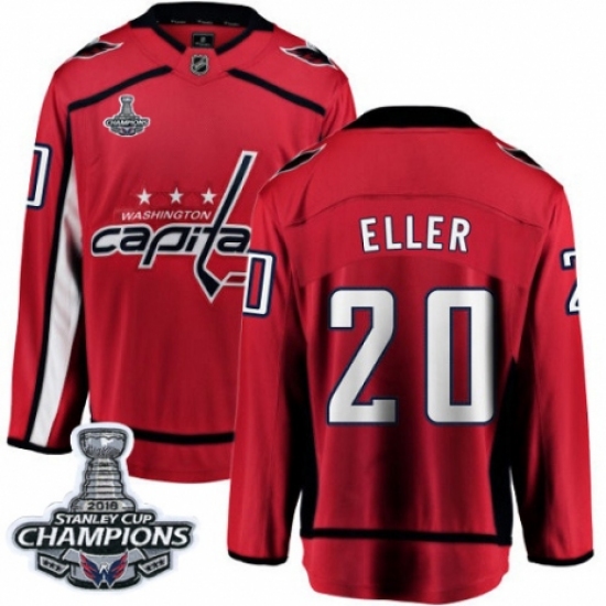 Men's Washington Capitals #20 Lars Eller Fanatics Branded Red Home Breakaway 2018 Stanley Cup Final Champions NHL Jersey - Ujersey