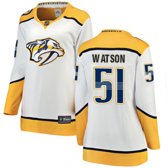 Women's Nashville Predators #51 Austin Watson Fanatics Branded White Away Breakaway NHL Jersey - Ujersey