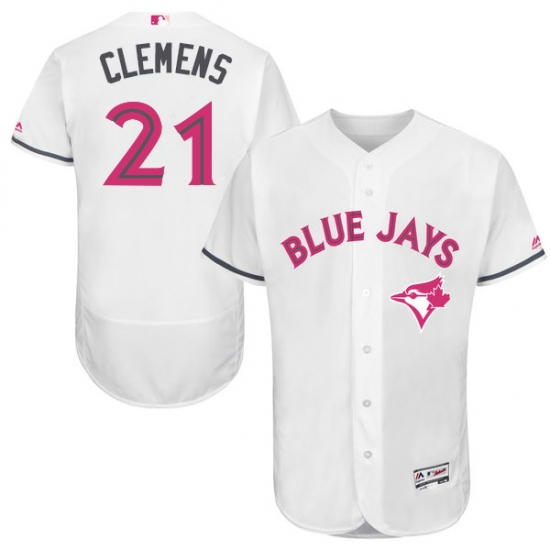 Men's Majestic Toronto Blue Jays #21 Roger Clemens Authentic White 2016 Mother's Day Fashion Flex Base MLB Jersey - Ujersey
