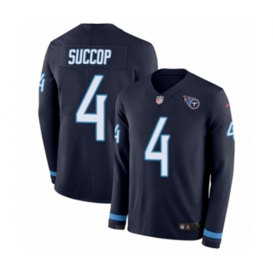 Men's Nike Tennessee Titans #4 Ryan Succop Limited Navy Blue Therma Long Sleeve NFL Jersey - Ujersey