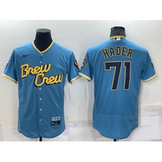 Men's Milwaukee Brewers #71 Josh Hader Blue 2022 City Connect Flex Base Stitched Jersey - Ujersey