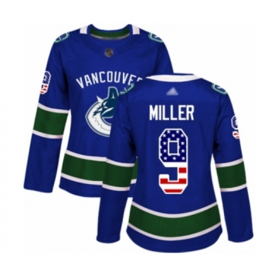 Women's Vancouver Canucks #9 J.T. Miller Authentic Blue USA Flag Fashion Hockey Jersey - Ujersey