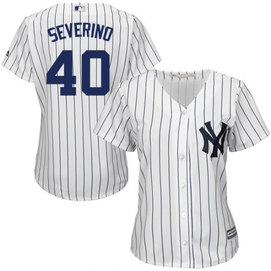 Women's Majestic New York Yankees #40 Luis Severino Authentic White Home MLB Jersey - Ujersey
