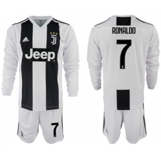 Juventus #7 Ronaldo Home Long Sleeves Soccer Club Jersey