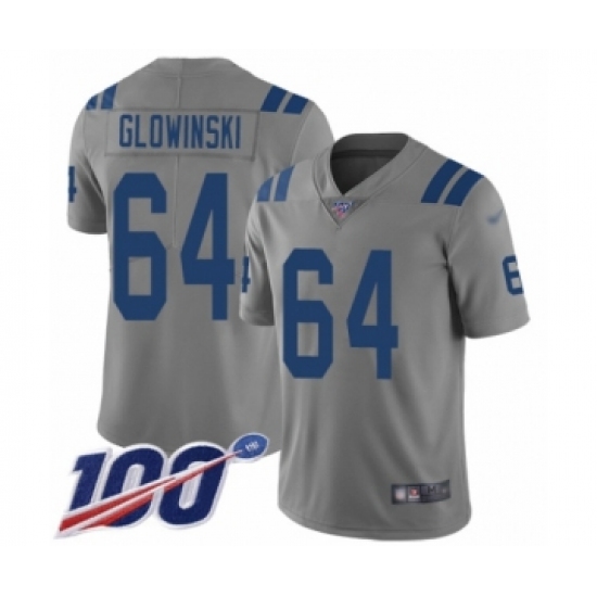 Men's Indianapolis Colts #64 Mark Glowinski Limited Gray Inverted Legend 100th Season Football Jersey - Ujersey
