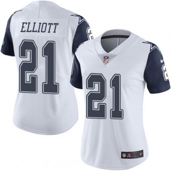 Women's Nike Dallas Cowboys #21 Ezekiel Elliott Limited White Rush Vapor Untouchable NFL Jersey - Ujersey