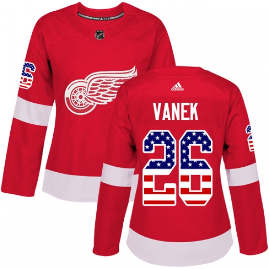 Women's Adidas Detroit Red Wings #26 Thomas Vanek Authentic Red USA Flag Fashion NHL Jersey - Ujersey