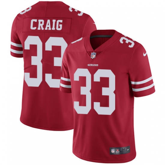 Men's Nike San Francisco 49ers #33 Roger Craig Red Team Color Vapor Untouchable Limited Player NFL Jersey - Ujersey