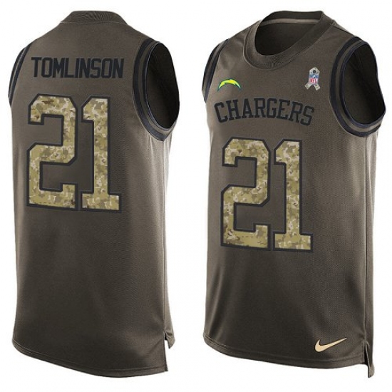 Men's Nike Los Angeles Chargers #21 LaDainian Tomlinson Limited Green Salute to Service Tank Top NFL Jersey - Ujersey