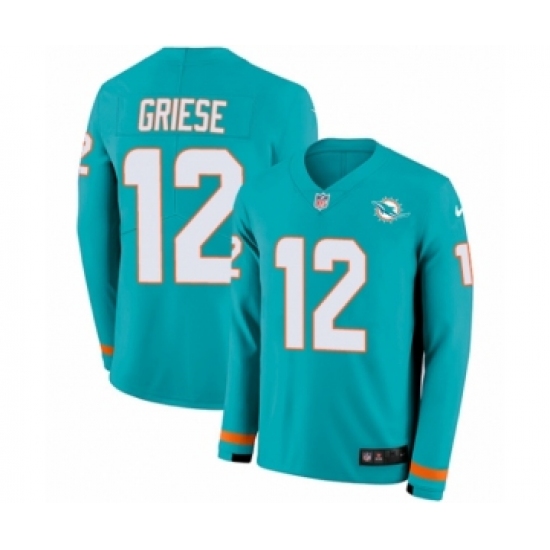 Youth Nike Miami Dolphins #12 Bob Griese Limited Aqua Therma Long Sleeve NFL Jersey - Ujersey