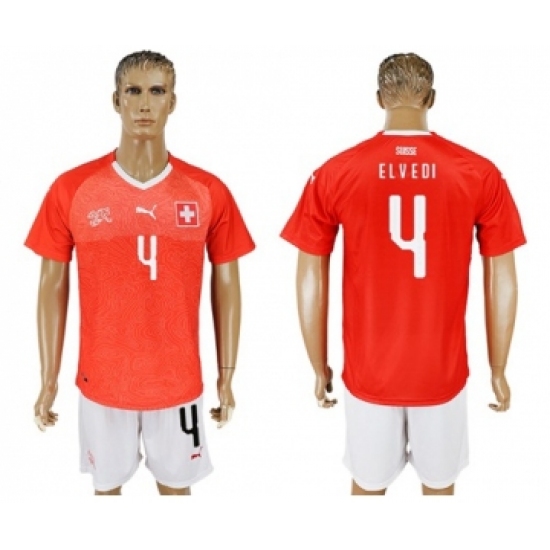Switzerland #4 Elvedi Red Home Soccer Country Jersey