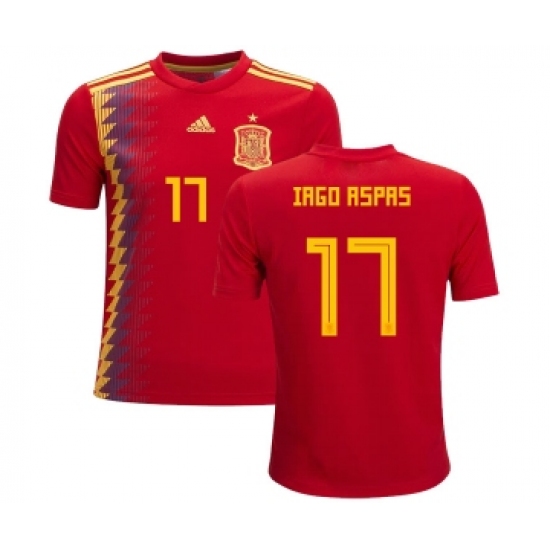 Spain #17 Iago Aspas Red Home Kid Soccer Country Jersey