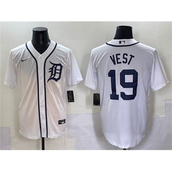 Men's Detroit Tigers #19 Will Vest White Cool Base Stitched Baseball Jersey - Ujersey