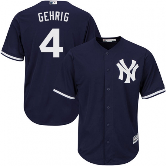Men's Majestic New York Yankees #4 Lou Gehrig Replica Navy Blue Alternate MLB Jersey - Ujersey