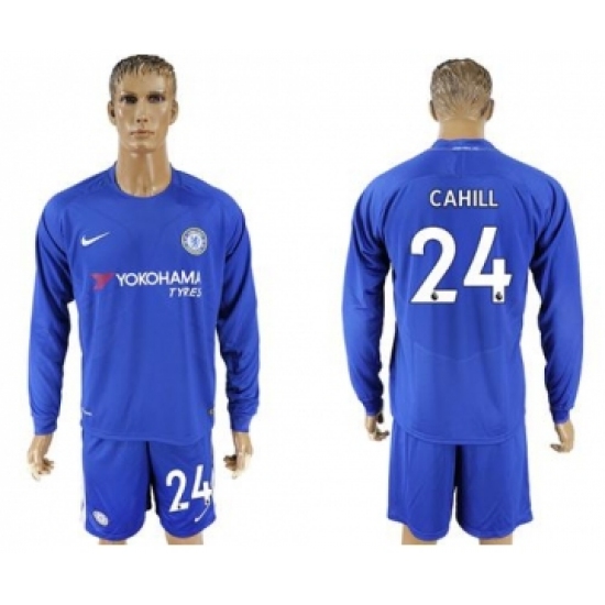 Chelsea #24 Cahill Home Long Sleeves Soccer Club Jersey