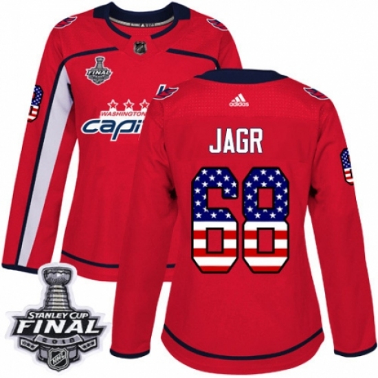 Women's Adidas Washington Capitals #68 Jaromir Jagr Authentic Red USA Flag Fashion 2018 Stanley Cup Final NHL Jersey - Ujersey