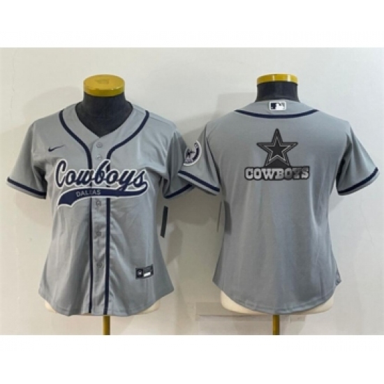 Youth Dallas Cowboys Gray Team Big Logo With Patch Cool Base Stitched Baseball Jersey - Ujersey