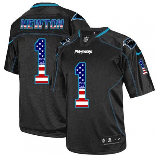 Men's Nike Carolina Panthers #1 Cam Newton Elite Black USA Flag Fashion NFL Jersey - Ujersey