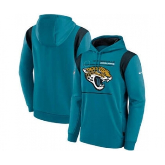 Men's Jacksonville Jaguars 2021 Teal Sideline Logo Performance Pullover Hoodie - Ujersey
