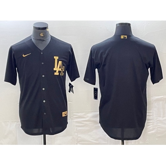 Men's Los Angeles Dodgers Blank Black Gold Cool Base Stitched Jersey - Ujersey