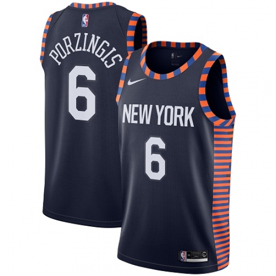 Youth Nike New York Knicks #6 Kristaps Porzingis Swingman Navy Blue NBA Jersey - 2018 19 City Edition - Ujersey