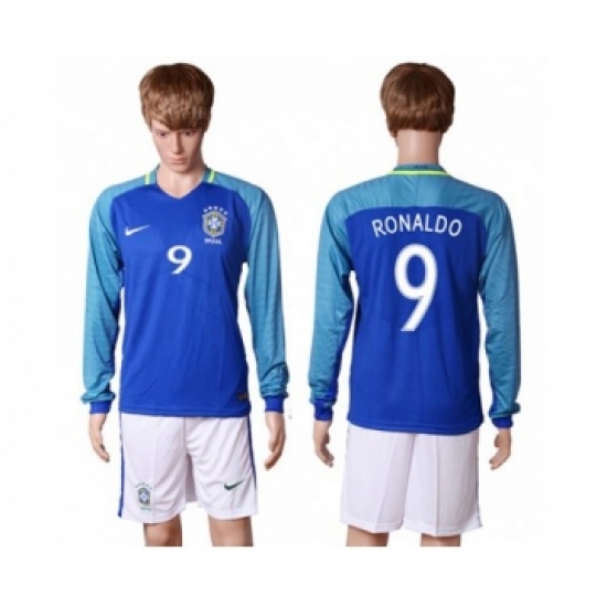 Brazil #9 Ronaldo Away Long Sleeves Soccer Country Jersey