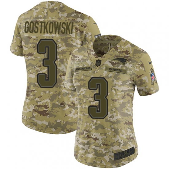 Women's Nike New England Patriots #3 Stephen Gostkowski Limited Camo 2018 Salute to Service NFL Jersey - Ujersey
