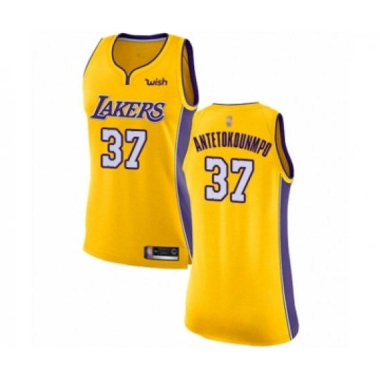 Women's Los Angeles Lakers #37 Kostas Antetokounmpo Authentic Gold Basketball Jersey - Icon Edition