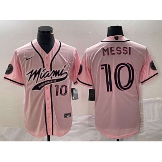 Men's Inter Miami CF #10 Lionel Messi Pink Cool Base Stitched Jersey - Ujersey