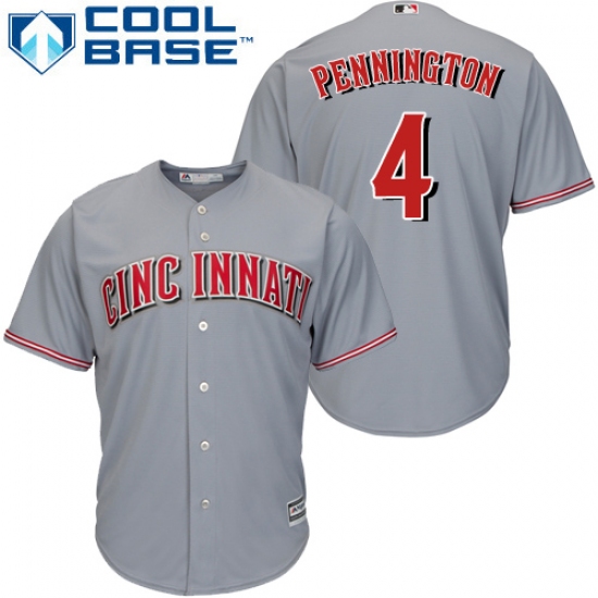 Youth Majestic Cincinnati Reds #4 Cliff Pennington Replica Grey Road Cool Base MLB Jersey - Ujersey