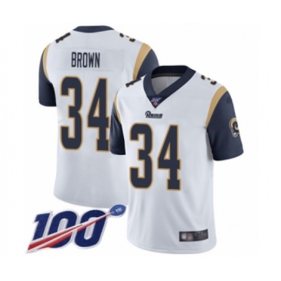 Men's Los Angeles Rams #34 Malcolm Brown White Vapor Untouchable Limited Player 100th Season Football Jersey - Ujersey