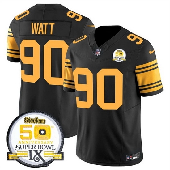Men's Pittsburgh Steelers #90 T J Watt Black 2024 F U S E 50th Anniversary Of Super Bowl IX Color Rush Limited Stitched Jersey - Ujersey